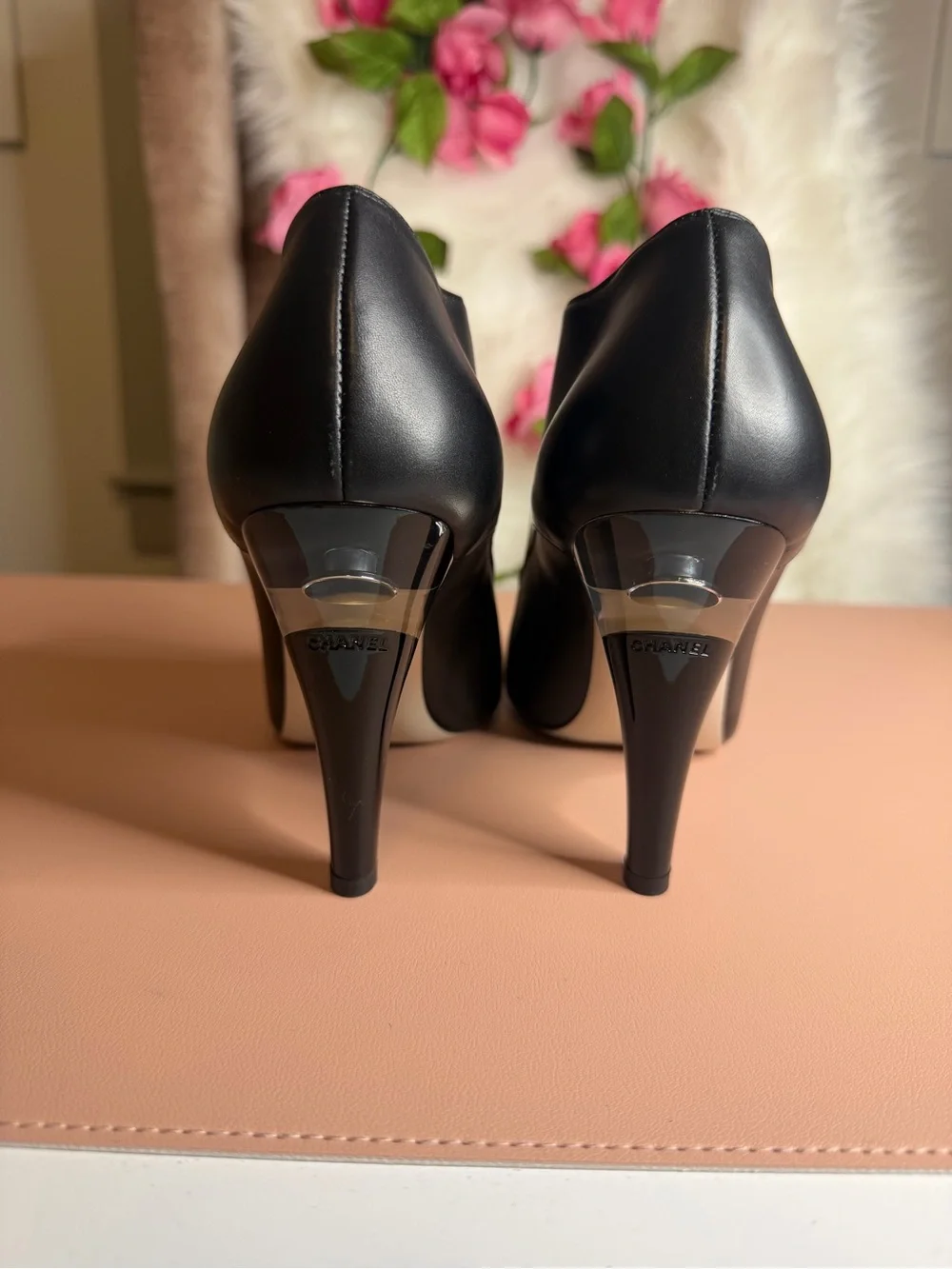 CHANEL black leather